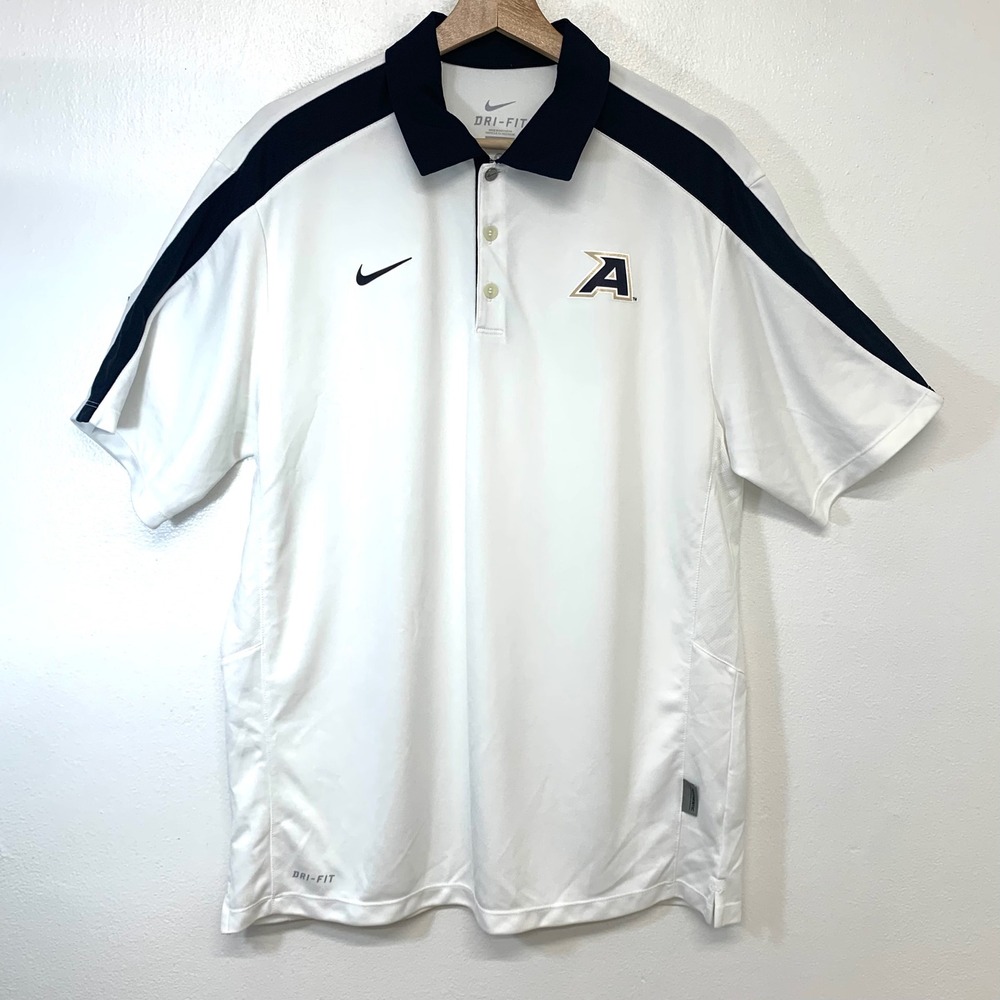 Nike Dri Fit Polo Shirt Army West Point Logo White Black Trim  Medium Stretch‎